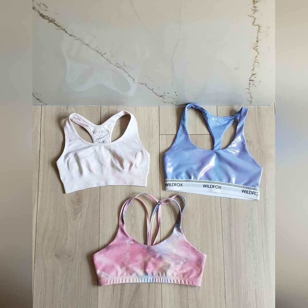 Wildfox Sports Bra Lot XS‎ Tie Dye Racerback Iridescent Lounge Yoga Set of 3